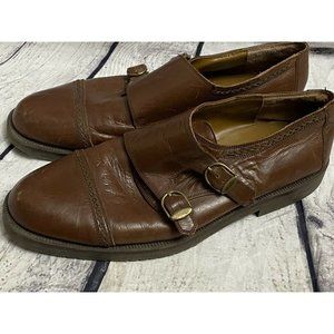 JONATHAN RICHARDS MEN'S BROWN GENUINE DOUBLE MONK STRAP DRESS SHOES SZ 10.5 D